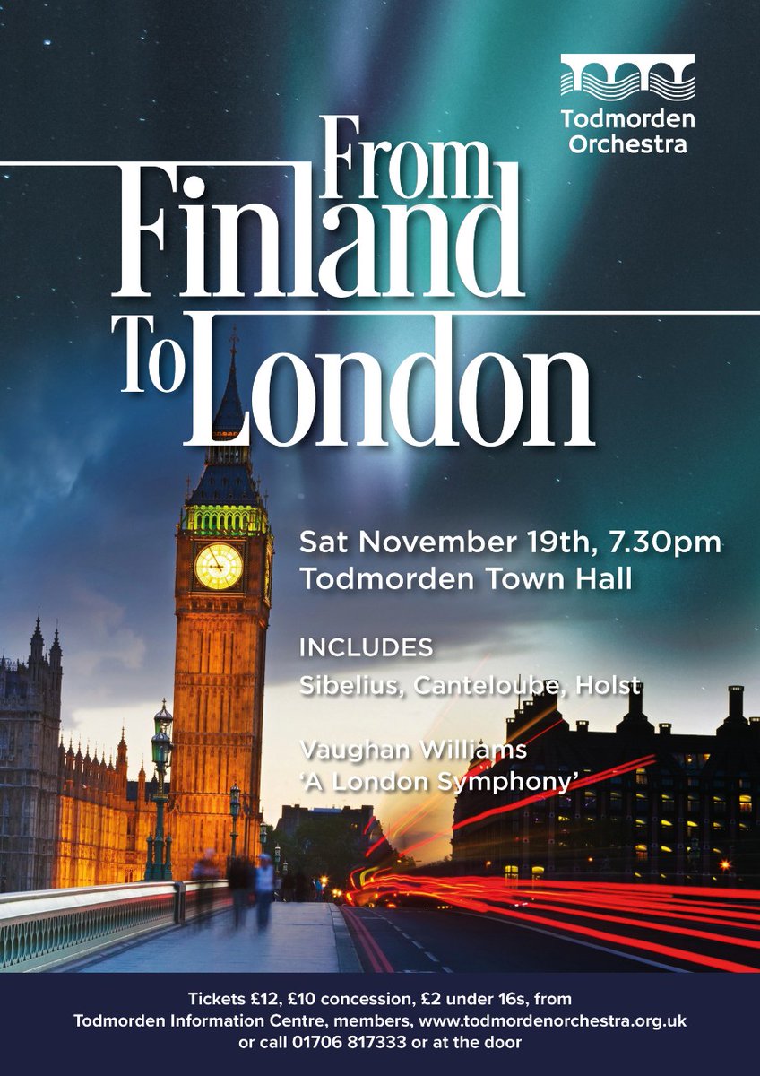 🗓️Join us on 19 Nov, 7:30 at @TodTownHall 🌏'From Finland to London' 🎶Music by #Sibelius #Holst #Canteloube & #VaughanWilliams ✨Soloist #soprano Olivia Tringham 🎟️@TodTIC and online £12 / £10 / £2 wegottickets.com/event/559272 Please RT