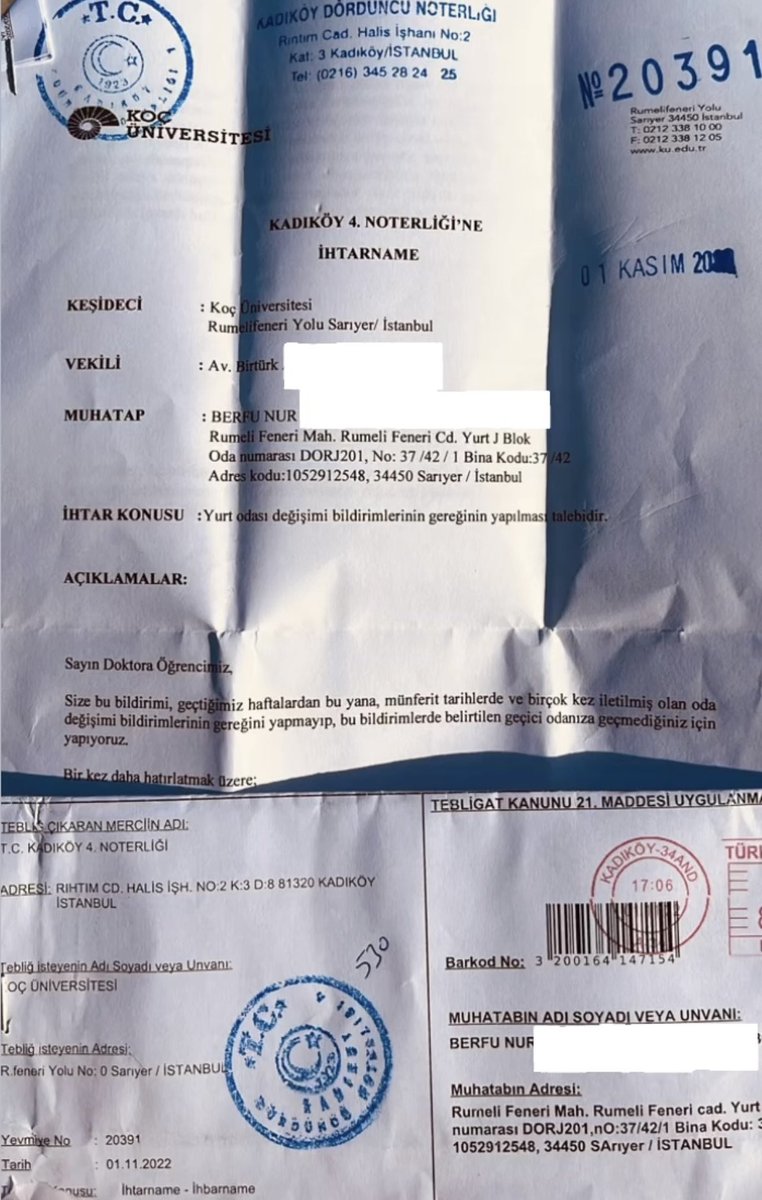 Geçen hafta okul İngiltere’de kazandığım ödülü paylaşıyordu, bugün de ihtarname yollamayı uygun görmüş. 

İnandığımız değerlerden vazgeçecek olsak doktora yapmazdık ya, @kocuniversity büyük rezalet

#KoçAsistanınaSahipÇık 
@kocunigraduate