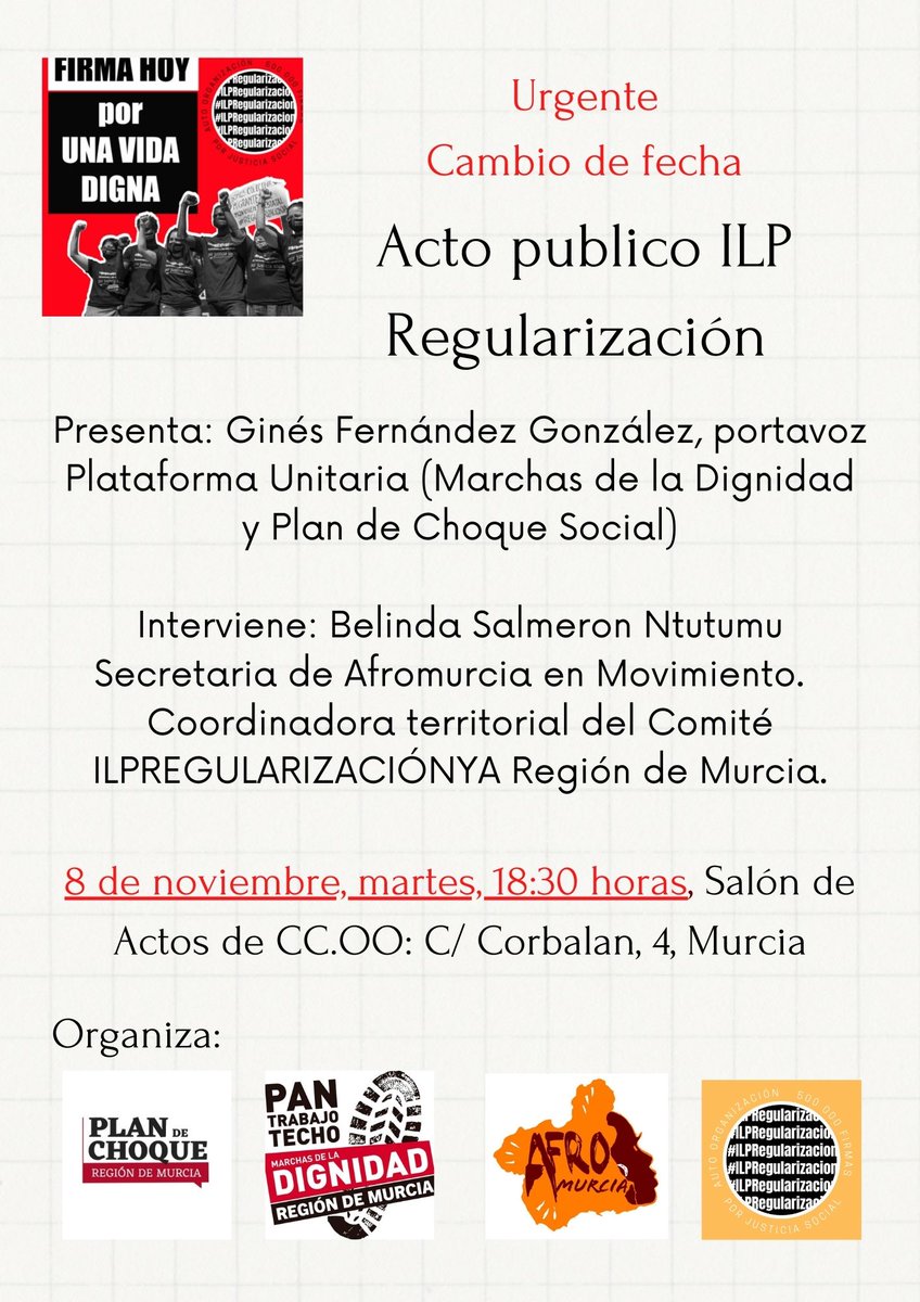 rm_plan's tweet photo. Urgente: cambio de fecha acto ILP RegularizaciónYA https://t.co/XpvR8NkVF3
