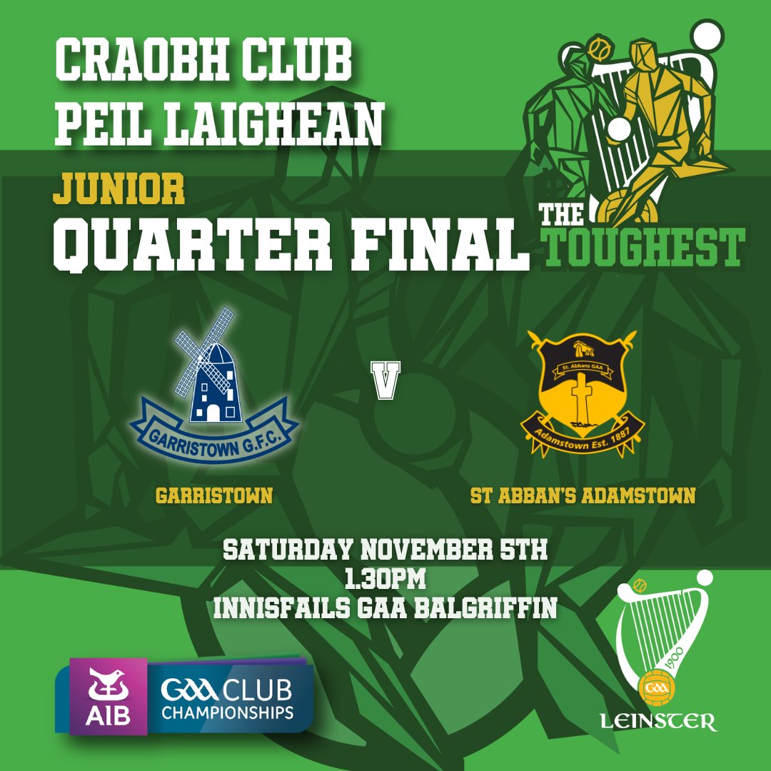 Good luck to <a href="/AdamstownGAA/">Adamstown GAA Club</a> as they take on Garristown of Dublin in the Leinster Junior Club Football Championship quarter-final on Saturday. Tickets on sale via leinstergaa.ie/leinster-gaa-t…