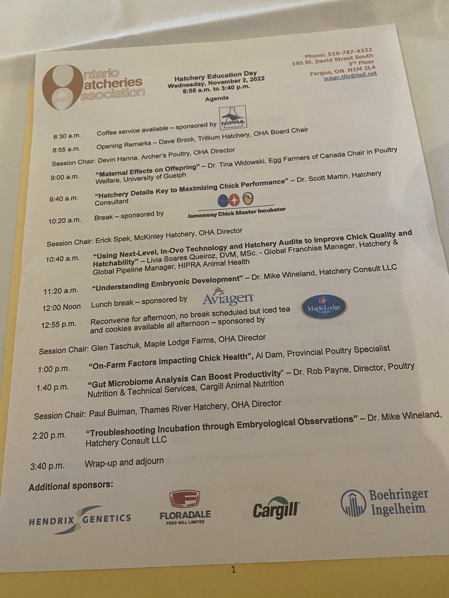 Lots of great speakers at the Ontario Hatchery Day today. About 100 hatchery folks learning great things today! Kudos to OHA for a great program! Oh 👀! I’m on the agenda too!