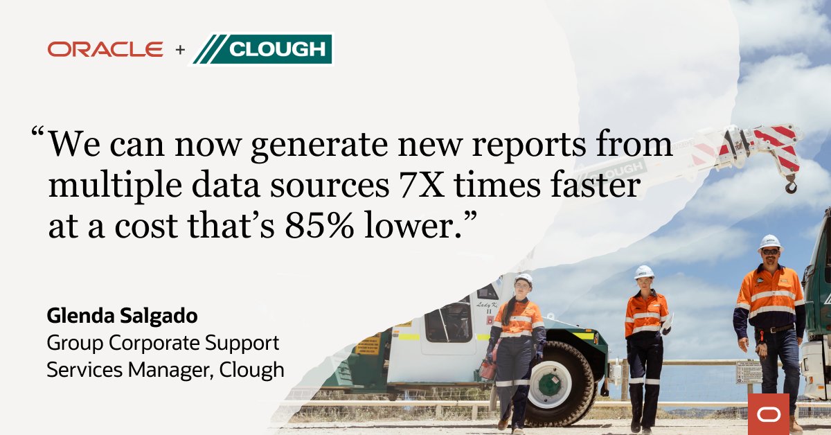Engineering and construction company <a href="/CloughGroup/">Clough Group</a> moved Oracle E-Business Suite to <a href="/OracleCloud/">Oracle Cloud</a> Infrastructure to improve, accessibility, scalability and reporting to meet growing business demand. social.ora.cl/6010Ms0vs