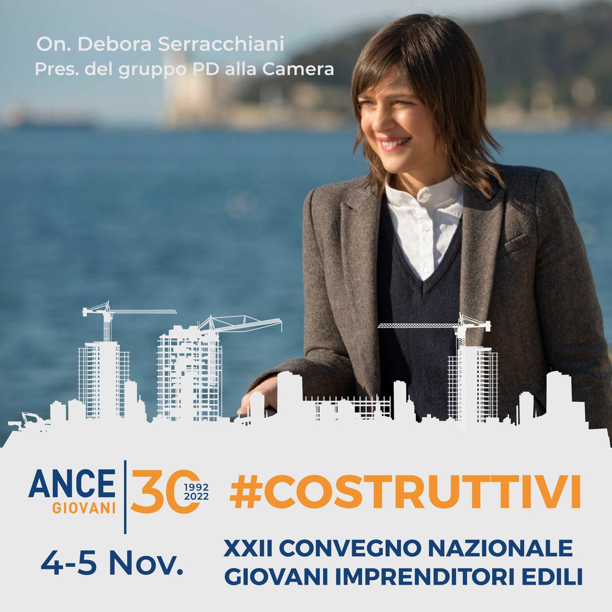 ANCEgiovani's tweet photo. Debora Serracchiani, Presidente gruppo PD alla Camera dei Deputati, sarà con noi a #Costruttivi il 4 e 5 novembre.
Vi aspettiamo a Positano!!

Per info: giovani@ance.it 

#ancegiovani #ance #positano #savethedate #deboraserracchiani https://t.co/lNffARCgfv