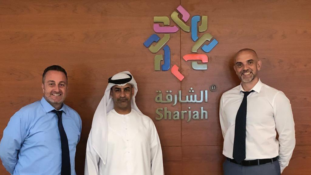 ProFootGolfTour's tweet photo. Steve and Dan from the PFGT Team are in the UAE this week putting the finishing touches to the Sharjah Open. 
While there they met with the team at SCTDA - the event organisers. 
Pictured below with Mr Essam, the Manager of Events and Projects. https://t.co/bdC8ZuZtsN