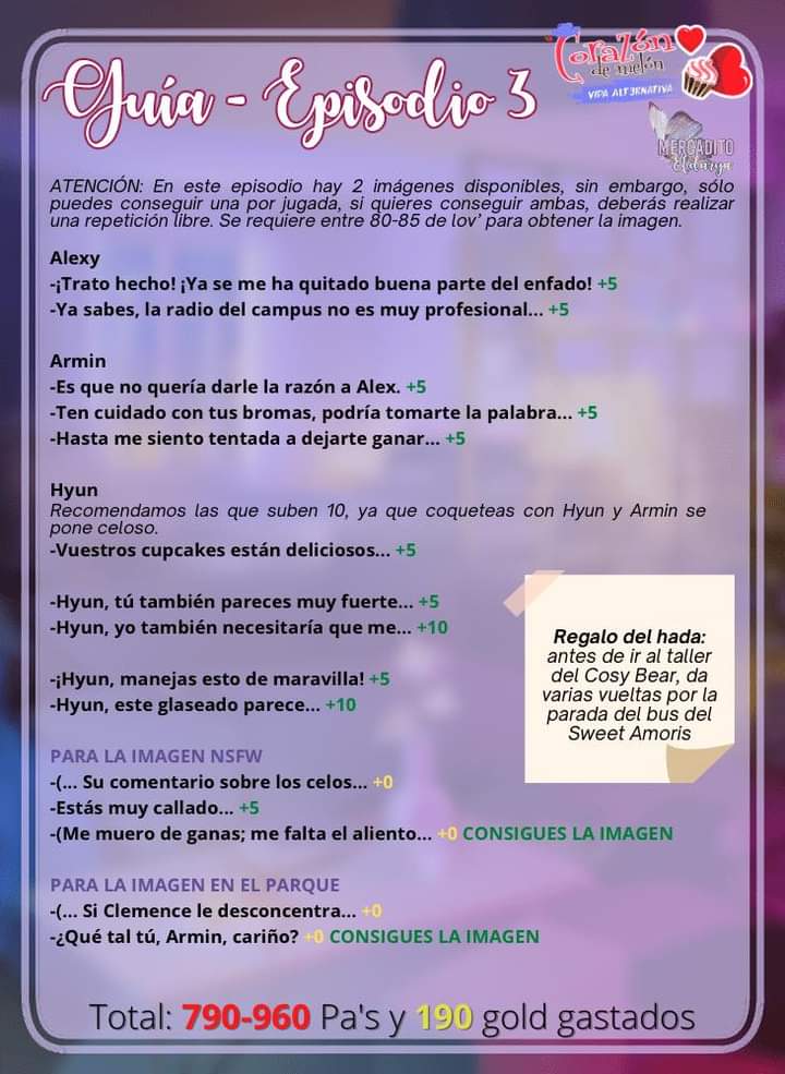 Alberto66464504's tweet photo. Guía del episodio 3 de Corazón de Melón Vida Alternativa Armin
Créditos a Facebook Mercadito Eldarya
#CDMVA #CorazondeMelon #AmourSucre #AmorDoce #Mycandylove #Armin #ARMINISBACK #Guia https://t.co/R1DzkEnfVS