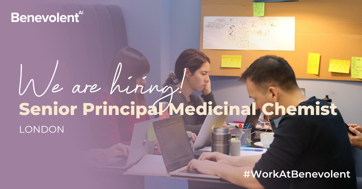 benevolent_ai's tweet photo. 📢 Calling all experienced medicinal chemists!
Are you interested in utilising tech tools to drive down cycle times & identify the best compounds to progress into the clinic?
Join us:
https://t.co/s5QiIa7pVX #WorkAtBenevolent #ChemJobs #chemtwitter https://t.co/Gm1IKoG7Yh