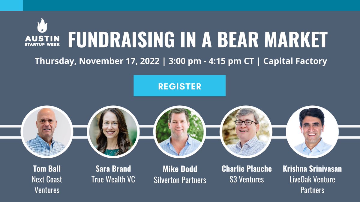 S3’s @charlieplauche will moderate a panel of Austin-based VC firms to review the latest market data and share advice for fundraising in a shifting economy. Register now! eventbrite.com/e/austin-start…

@AtxStartupWeek @nextcoastVP @TrueWealthVC @silvertonvc @liveoakvp