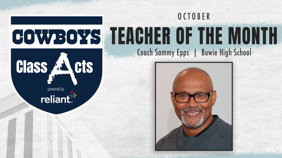 Congrats to Coach Sammy Epps from Arlington ISD for being recognized as the October Teacher of the Month.

He is our 2nd teacher this year to be honored as a part of our Class Acts Program powered by @reliantenergy for his tremendous work at @JamesBowieHS!

#CowboysClassActs