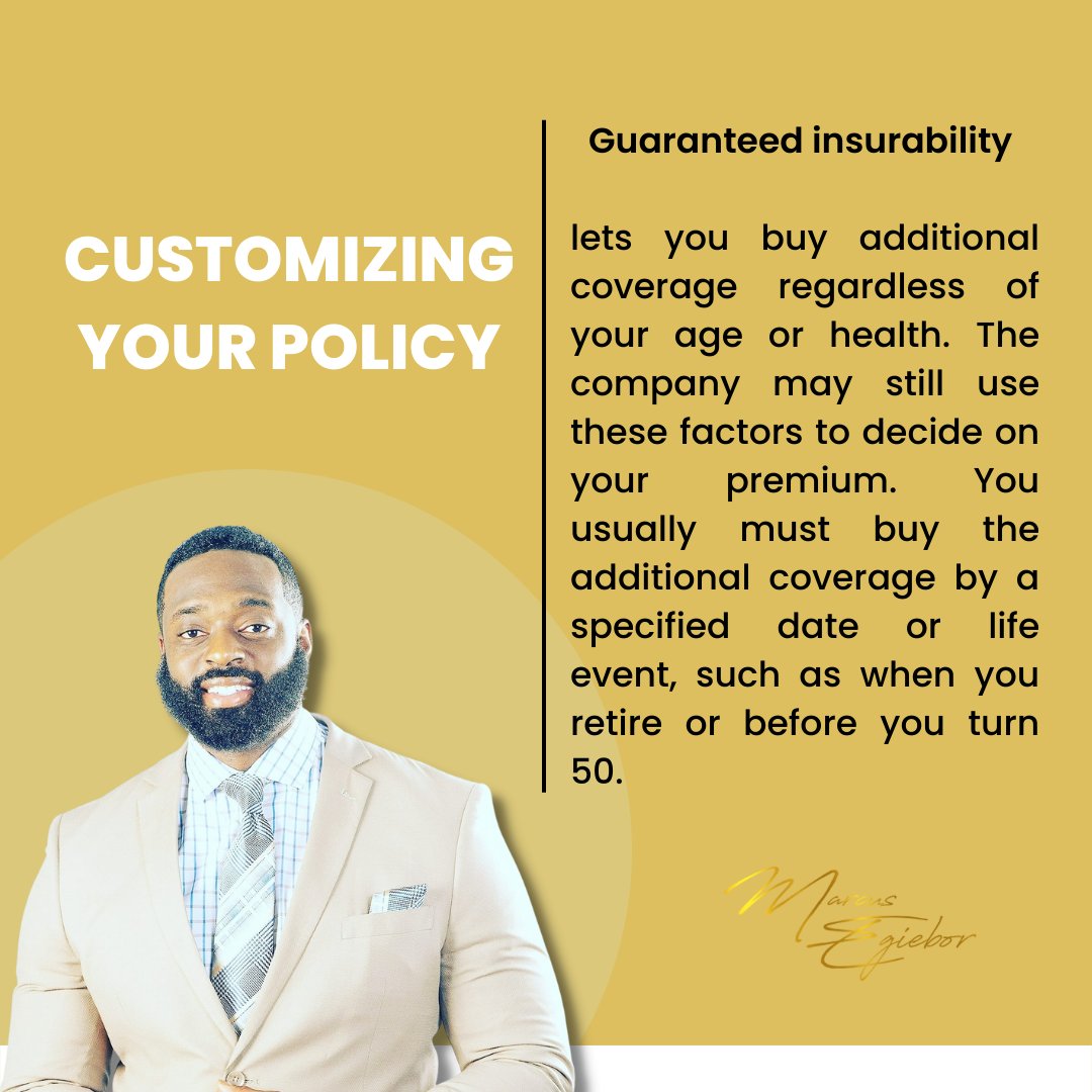 marcusegiebor's tweet image. 📌 Guaranteed insurability lets you buy additional coverage regardless of your age or health. The company may still use these factors to decide on your premium.

#lifeinsurance #theinsuranceguru #insuranceaccess #insurance #homeownersinsurance #propertyinsurance #dfw #dallas