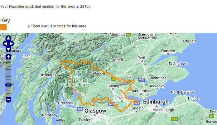 StirlingCouncil's tweet photo. A flood alert has been issued by @ScottishEPA following persistent heavy rain.

Motorists are urged to drive with care due to the increased risks to the transport network, including surface water and flooding on low-lying land.

Latest information: https://t.co/0fios5hdyN https://t.co/SKurO1TlRJ