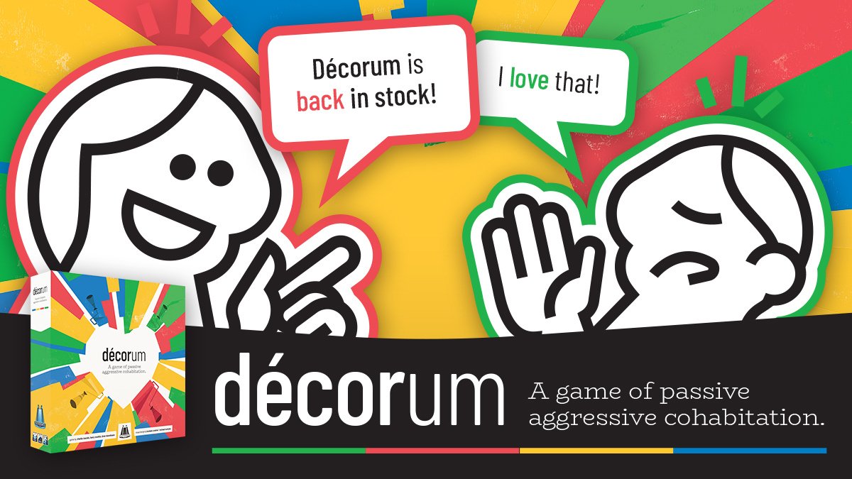 FloodgateGames's tweet photo. We'll here's some good news!
Décorum, a cooperative game of passive aggressive cohabitation is back in stock!
You can even grab some of those sweet, sweet acrylic upgrade tokens.
https://t.co/23kL6lbfPN
#BoardGames #DecorumGame https://t.co/WjUpy1CDZ0