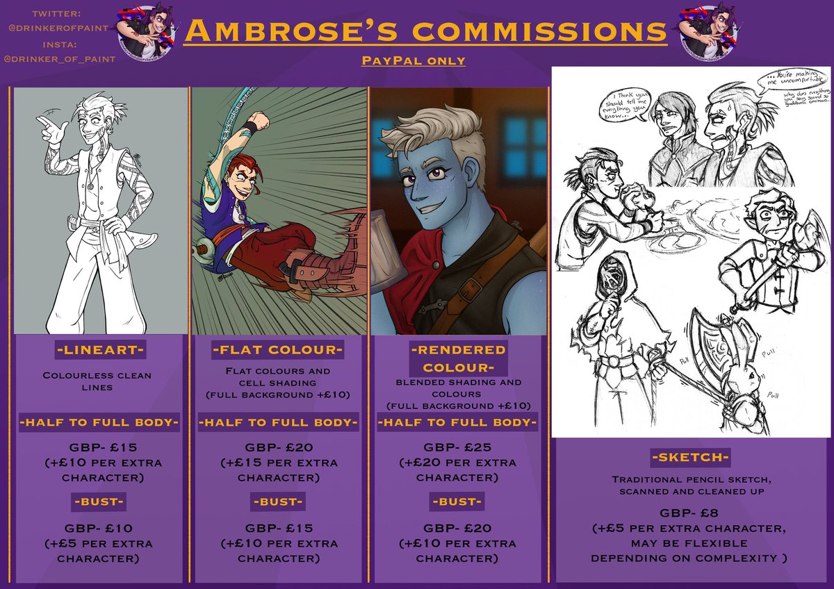 DrinkerOfPaint2's tweet photo. With Inktober over and done with my schedule is much more open again,  so here's my commission sheet since now I have good time! https://t.co/p5v1AF7O8H
