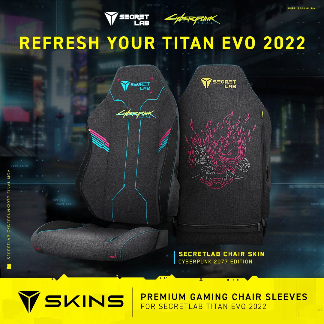 Just like V using transmog in the wardrobe, you can now change the looks of your Secretlab TITAN Evo 2022 with the official chair sleeve! Check out the official website of @secretlabchairs for more deets: secretlab.co/cyberpunk-skins