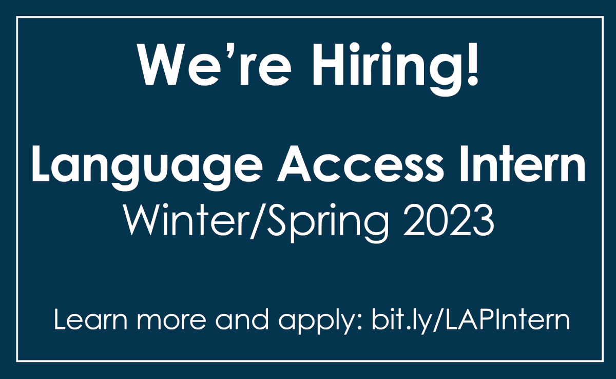 Calling all undergrads! We're seeking a part-time student intern to help us implement our recently-updated Language Access Plan! Learn more and apply for this paid, remote position: bit.ly/LAPIntern