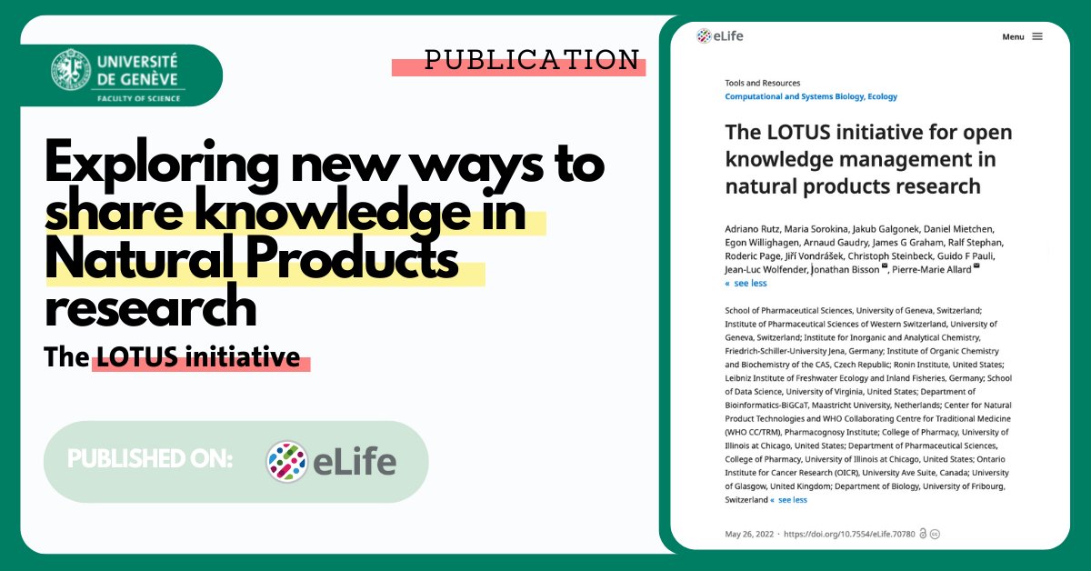 Published on <a href="/eLife/">eLife - the journal</a>, <a href="/TheLOTUSInitia1/">The LOTUS Initiative</a> first article is an international effort to make #naturalProducts knowledge #open, #collaborative, and #machineInterpretable. <a href="/ISPSO_UniGe/">ISPSO - University of Geneva</a>

Original article ➡️ ow.ly/8ZyZ50LscbZ