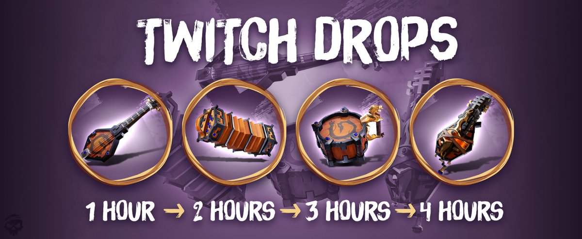 Pirate_Armada's tweet image. Quick reminder for the new Twitch drops this Friday, November 4th! Watch any #SeaOfThieves partner between then and November 6th. (10am UTC)
1 hour per item, for a total of 4 hours. Remember to claim each drop before you can get the next one in line!