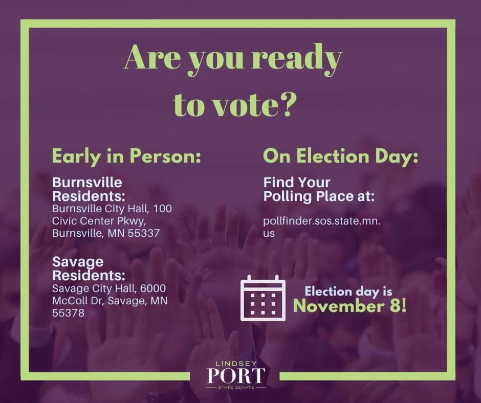 Have you made your plan to vote yet? You can vote early in person now through Monday or vote on Election Day! 

Still have your mail-in ballot and want to make sure it gets counted? You can turn it in at your early vote location! 🗳️