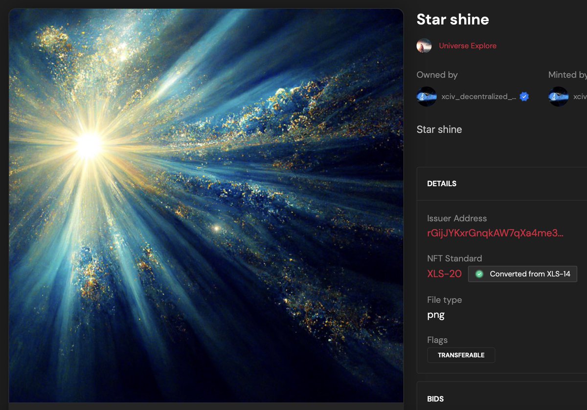 ResearchStarter's tweet photo. Let’s make some fun #xCIV 💚

I will randomly add a flash 24-hour auction for random #NFT

Determine the best price💎

TODAY you can bid on STAR SHINE #XLS20 #NFT ending in 23 hours and 50 minutes

https://t.co/dTYfDDdpfR https://t.co/DYbjgBdnBT