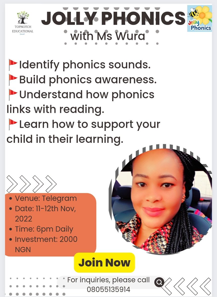 daisydames's tweet photo. With this training, you will be able to;
👉Help Learners identify letter sounds 
👉Build phonological awareness in your leaners which is important for early reading.
👉Learn variety of strategies for easy understanding of phonics. 

Bonus: Phonics workbooks

#confirmed https://t.co/UuAlIYnKpT