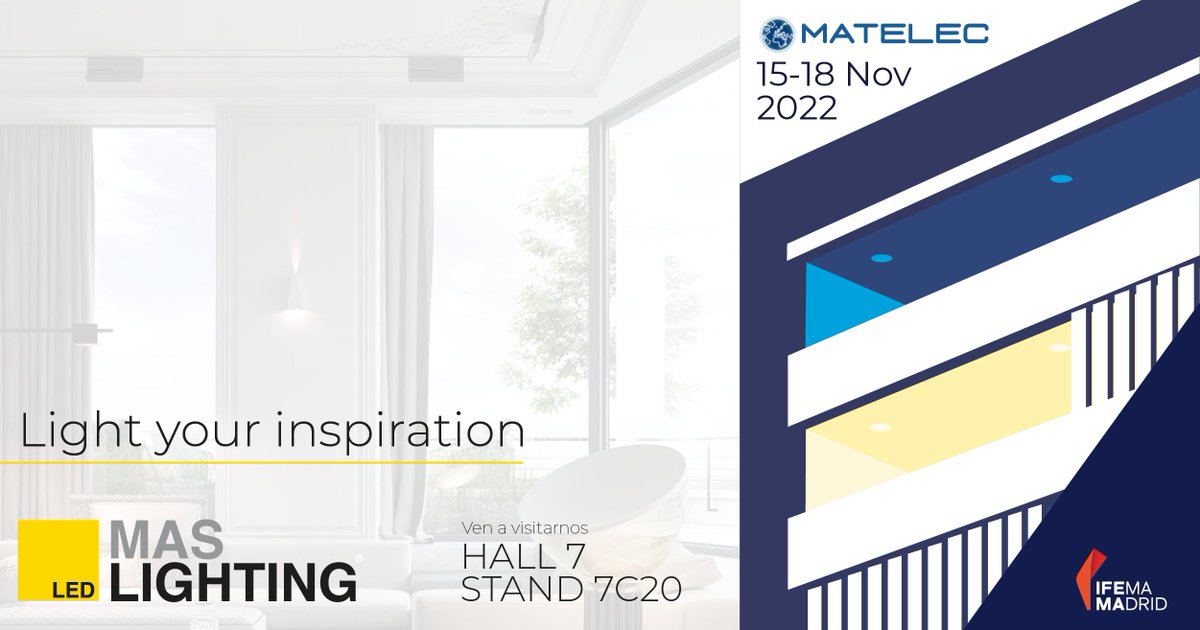 maslighting's tweet photo. ¡𝐍𝐨𝐬 𝐯𝐚𝐦𝐨𝐬 𝐝𝐞 𝐟𝐞𝐫𝐢𝐚!

No te puedes perder todas las #novedades que llevamos esta año a #Matelec2022 . Te esperamos del 15 al 18 de Noviembre en el 𝐇𝐚𝐥𝐥 𝟕 𝐒𝐭𝐚𝐧𝐝 𝟕𝐂𝟐𝟎 de 
@Matelec_ 
   #Ifema #Madrid.

¡𝐓𝐞 𝐞𝐬𝐩𝐞𝐫𝐚𝐦𝐨𝐬! https://t.co/GDKCRAigFw