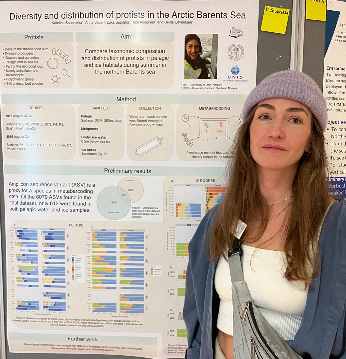 biovitenskap's tweet photo. Posterpresentasjon under årsmøtet til @nansenlegacy
Karoline Saubrekka fra @biovitenskap har forsket på artsammensetningen av mikroalger i havet og polisen i #Arktis. #Protister
@unioslo_mn @UniOslo https://t.co/eHkw7Ffa3C