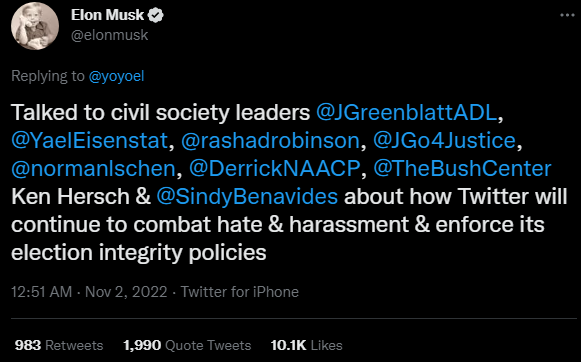 Anomaline's tweet photo. as far as I can tell, no LGBT groups are being consulted on how to handle hate speech on the platform, so that's...a thing to think about when considering what the future on Twitter is likely to look like. https://t.co/D9f3F7baS0