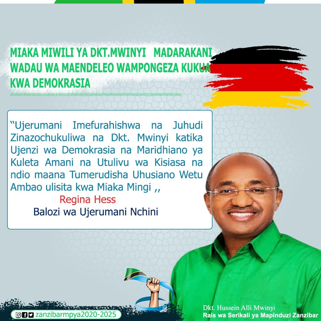 Abdiano99's tweet photo. 𝙈𝙞𝙖𝙠𝙖 𝙢𝙞𝙬𝙞𝙡𝙞 𝙔𝙖 𝘿𝙠𝙩.𝙈𝙬𝙞𝙣𝙮𝙞 𝙈𝙖𝙙𝙖𝙧𝙖𝙠𝙖𝙣𝙞 𝙒𝙖𝙙𝙖𝙪 𝙒𝙖 𝙈𝙖𝙚𝙣𝙙𝙚𝙡𝙚𝙤 𝙒𝙖𝙢𝙥𝙤𝙣𝙜𝙚𝙯𝙖 𝙠𝙬𝙖 𝘿𝙚𝙢𝙤𝙠𝙧𝙖𝙨𝙞𝙖.
@DrHmwinyi 
@ikuluzanzibar

 #ZanzibarMpya20222025
#UchumiwaBulue
#KaziIendelee https://t.co/mPpy5mzO4f