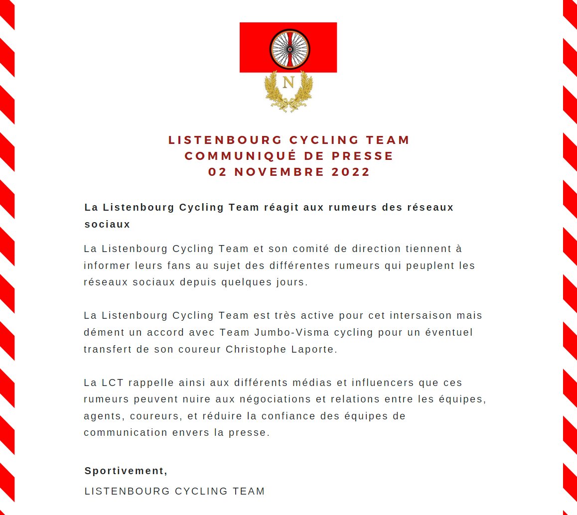 ListenbourgCT's tweet photo. #Communiqué
La Listenbourg Cycling Team réagit aux rumeurs des réseaux sociaux. https://t.co/7fMEdYawR8