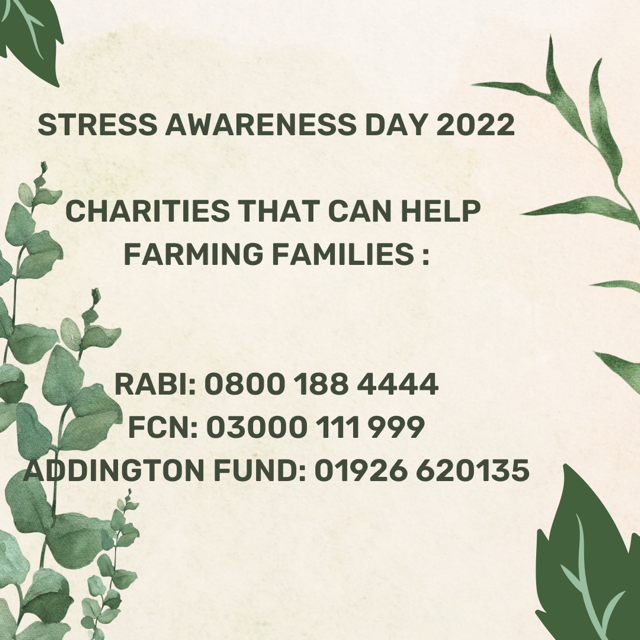 #StressAwarenessDay 
Remember there are farming charities that can provide a listening ear &amp; support for farmers &amp; their families
#farming #familylife #farmlife #farmingfamily