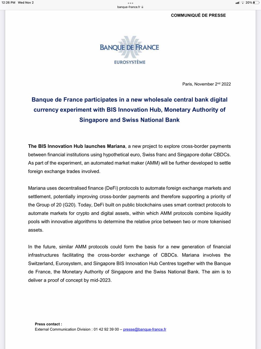 Nate855's tweet photo. Banque de France participates in a new wholesale central bank digital currency experiment with BIS Innovation Hub.
#xrp https://t.co/rCR1LyGBtK