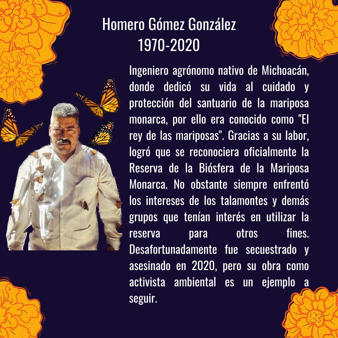 global27mx's tweet photo. En este Día de muertos 💀🏵️en #Global27 🌐conmemoramos a mexicanos 🇲🇽que dedicaron su vida al cuidado del medio ambiente 🌳🦋. En diferentes tiempos ⏳, formas y escalas, pero viendo siempre por cuidar la casa común 🌎#BeGlobal #DiaDeMuertos #OfrendasDeMuertos https://t.co/ET1Bt2yXcL