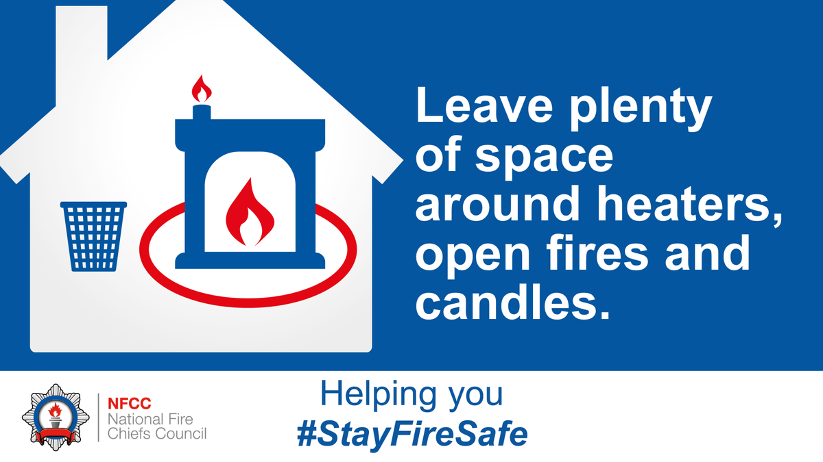 NFCC_FireChiefs's tweet photo. If you are using fewer rooms to save on heating, make sure there's space around heaters, open fires and candles to reduce the risk of a fire in your home.
#StayFireSafe https://t.co/KSXkPdaKcx