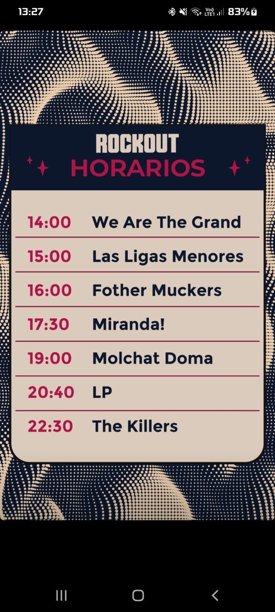 thekillerschile's tweet photo. Ya están los horarios para el RockOut https://t.co/5Bf2V0k0Ka