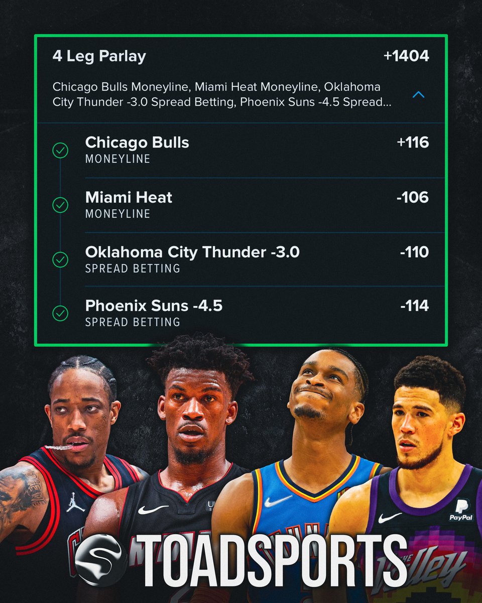 ToadSports's tweet photo. What an amazing night for NBA projections! The data from the current season is working great!

✅CHI Bulls ML (+116)
✅MIA Heat ML (-106)
✅OKC Thunder -3 (-110)
✅PHX Suns -4.5 (-114)

We have 11 games today. You can find the projections on https://t.co/jm9UGBgG0y! https://t.co/jYg80yMZJv