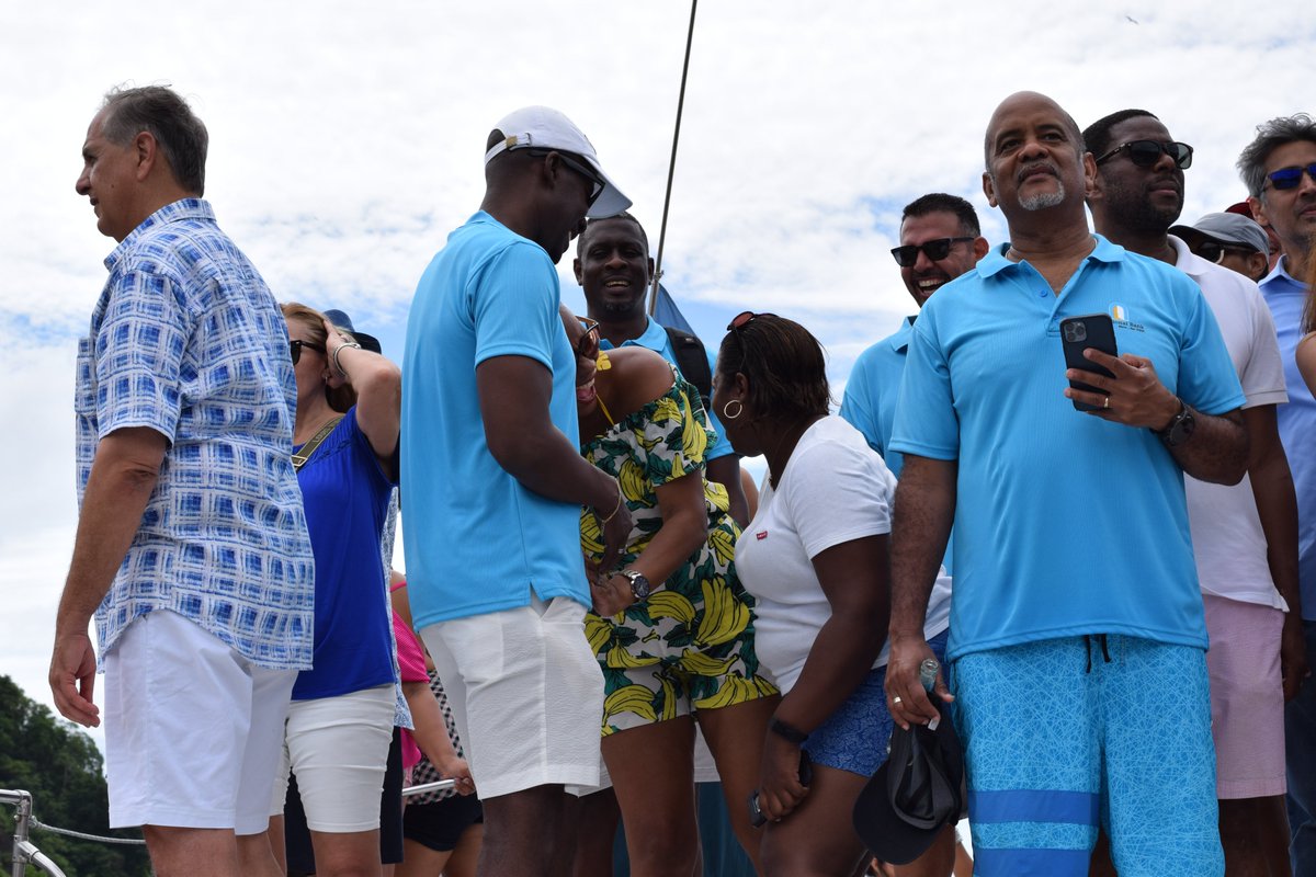 CABAssoc's tweet photo. We ended #CABConference with a Surf & Turf Networking Event, a catamaran ride down to Fond Doux Eco Resort. The trip was powered by Republic Bank (EC) Limited, and our delegates each got a commemorative shirt, courtest of 1st National Bank (St. Lucia) Limited. Thanks, guys! https://t.co/6n5rWnSdpE