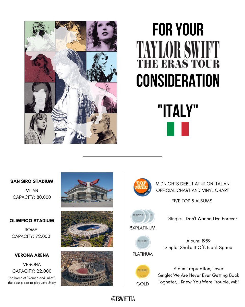tswiftita_'s tweet image. FOR YOUR #TheErasTour CONSIDERATION: ITALY 🇮🇹 

@taylorswift13 @taylornation13