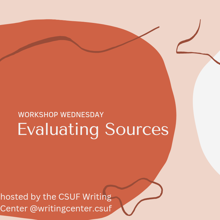 CSUFWriting's tweet photo. Welcome back to Workshop Wednesday, hosted by the CSUF Writing Center! This week's video: Evaluating Sources
#pollaklibrary #csuf #ittakesatitan #calstatefullerton #csufwritingcenter #writingcenter #counterargument https://t.co/tzeb75hDnI