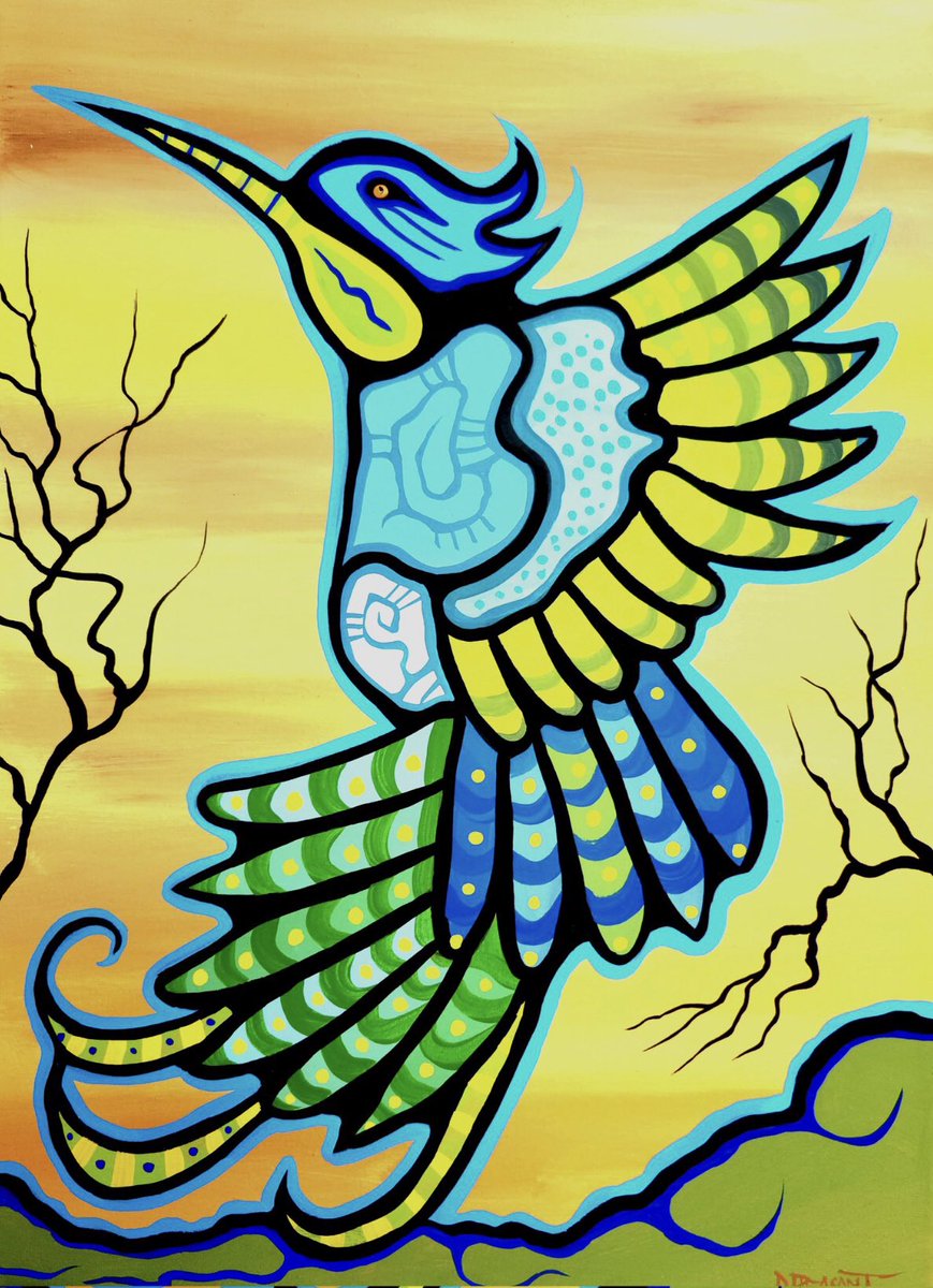 In Ojibwe our word for hummingbird is naanooshkaanhs (pronounced naa-noosh-kaanhs). Anishinaabe art by <a href="/Duncanpheasant/">Duncan Pheasant</a>