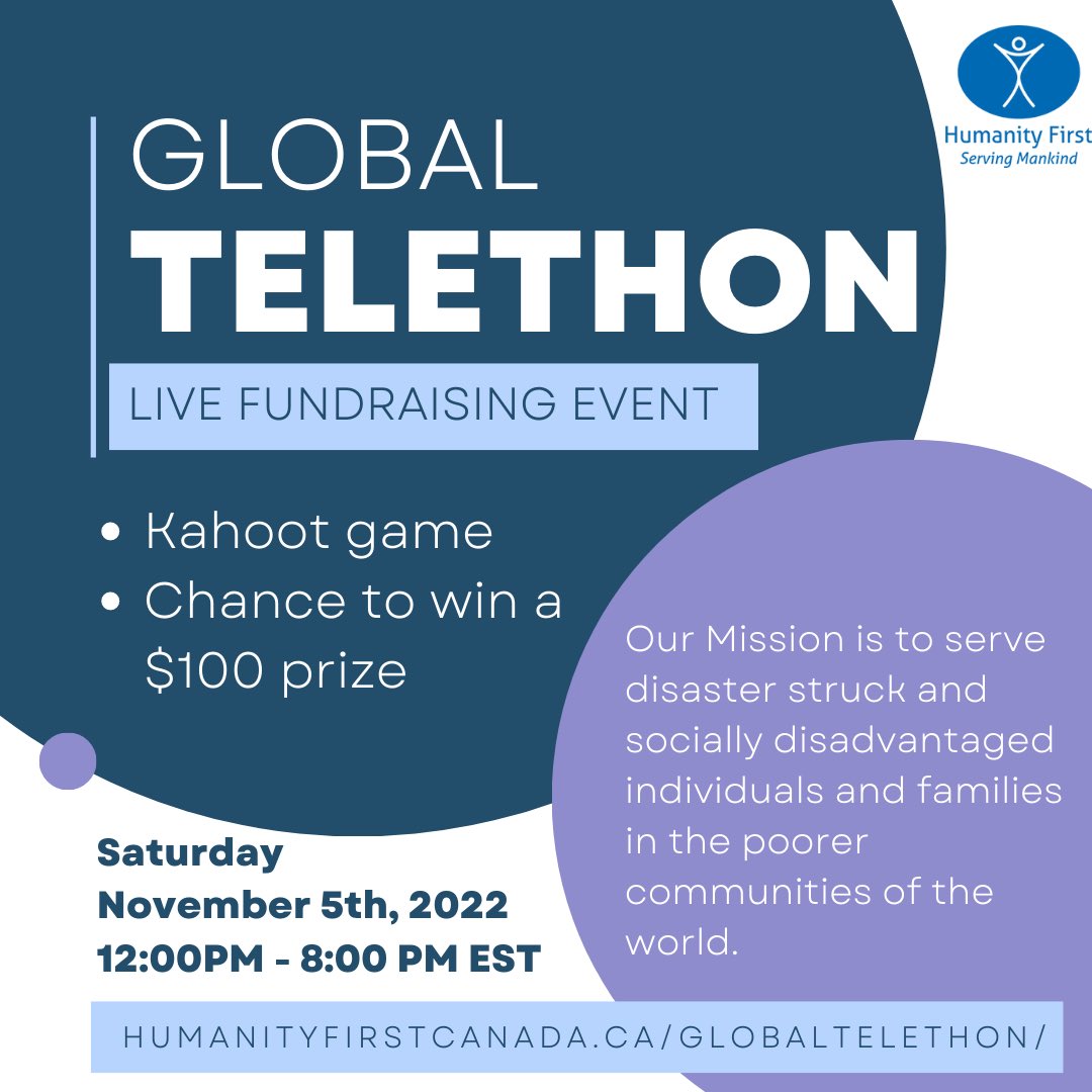 HFYorkU's tweet photo. Mark your calendars and be available to watch and call into this live telethon. 

We look forward to your active and generous participation.

Your participation will mean much to us and more to those who are in need of #humanitarian assistance. 

#HumanityFirstGlobalTelethon https://t.co/1xlHMkTDmj