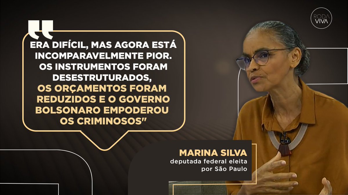 rodaviva's tweet image. Para o #RodaViva, Marina Silva comentou sobre o desmonte do combate ao desmatamento promovido pelo governo Bolsonaro. 

A deputada estadual eleita por SP é cotada para coordenar as ações ambientais do próximo governo Lula.

#TVCultura #Desmatamento #Amazônia #Bolsonaro