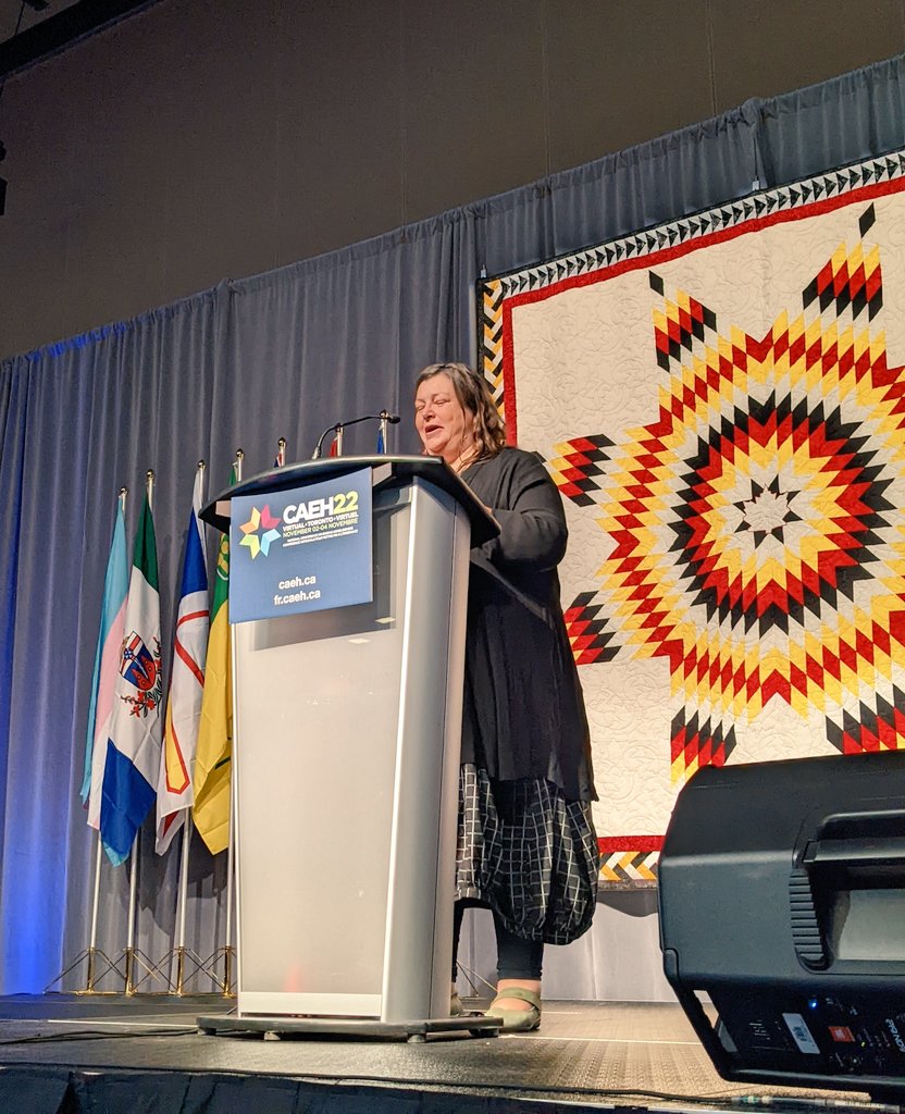 Honoured to welcome our ally, #right2housing champion, and Federal Housing Advocate, Marie-Josée Houle, to the stage for a powerful first plenary speech at #CAEH22 👏🏾