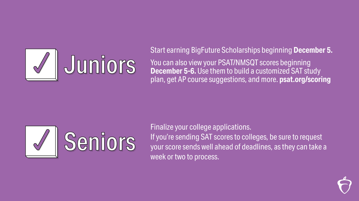 🍂 November College Planning To-Dos
👉 BigFuture Scholarships: spr.ly/6014MsFyg
👉 PSAT/NMSQT: spr.ly/6016MsFyi