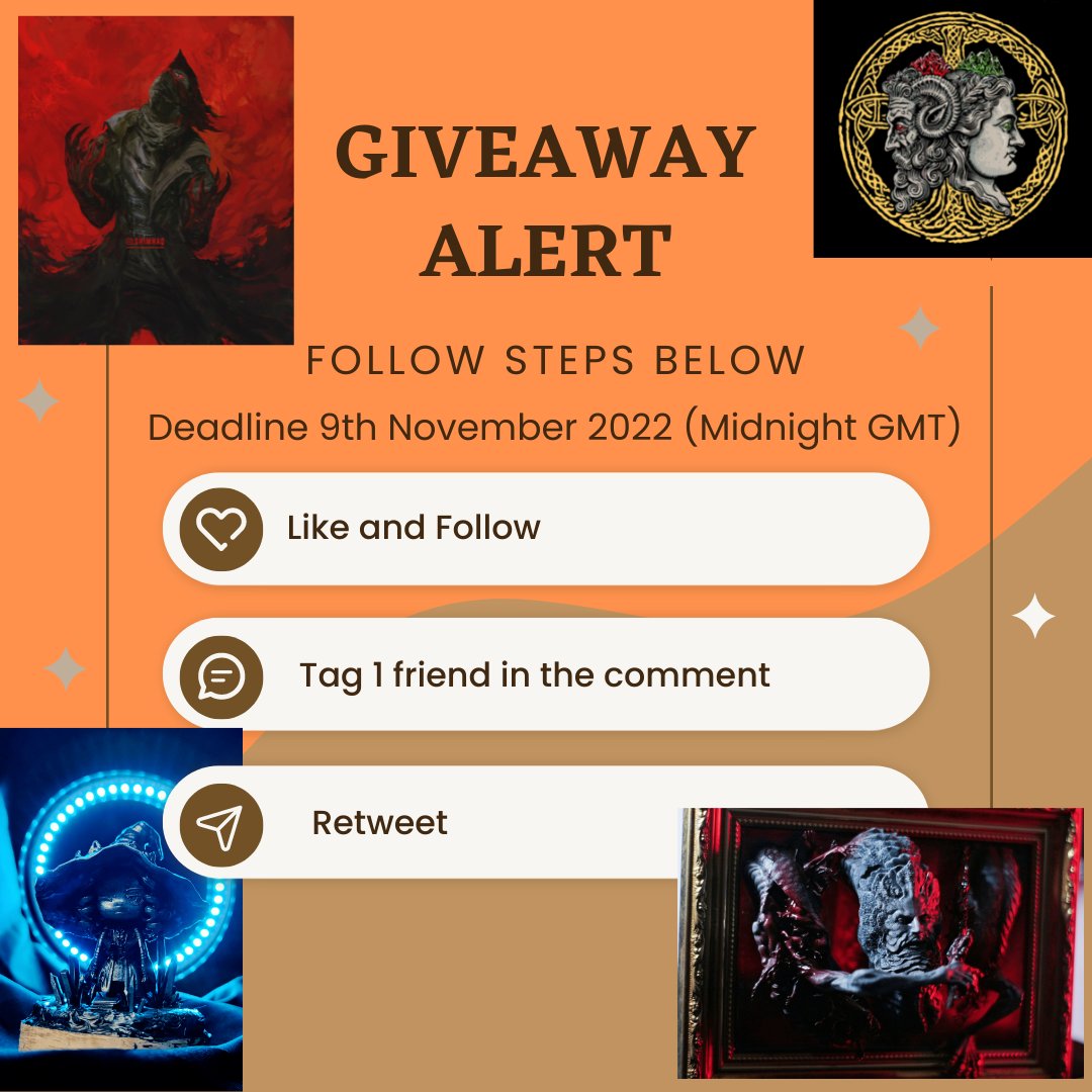 SmoughTown's tweet photo. 100K Giveaway!

1st Prize OC Commission by @shimhaq and Unique Rykard Frame Model by @YharnamWorkshop 

2nd Prize Unique Rykard Frame Model by Yharnam Workshop

3rd Prize Ranni Glow in the Dark Model by Yharnam Workshop.

Deadline is a week away, instructions below! #EldenRing https://t.co/E4aMpjIGDd