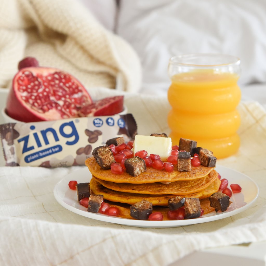 zingbars's tweet photo. Enjoy these pumpkin pancakes topped with our dark chocolate mocha zing bars this morning! 🥞☕️

#bringyourzing #zingbars #zingbar #breakfast #intuitiveeating https://t.co/m5y9SlHKvi