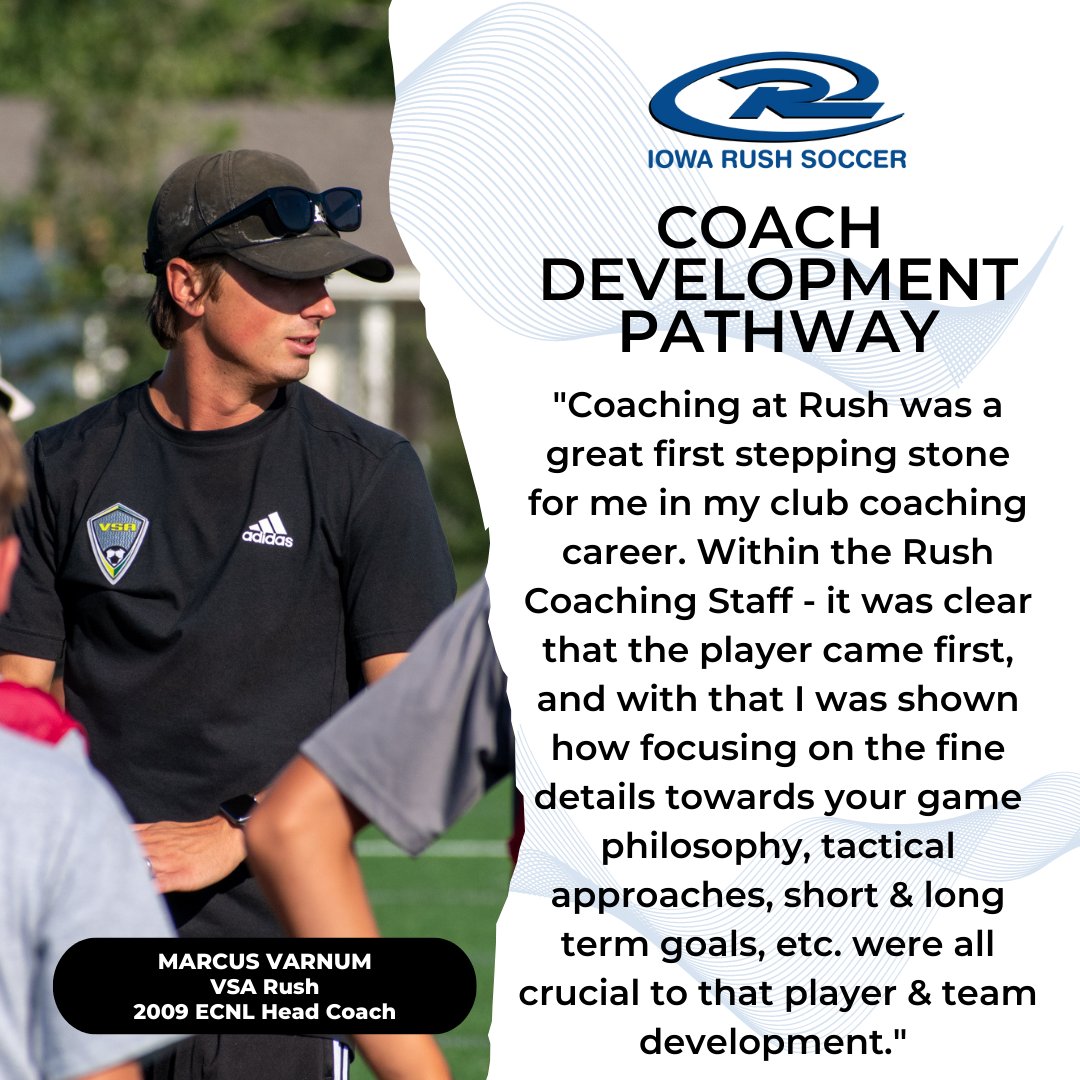 IowaRush's tweet photo. From playing and coaching at Iowa Rush to now overseeing one of the @VSA_Rush ECNL boys team, Coach Marcus Varnum has been able to use the Rush platform to help him create his own player development philosophy that guides his approach to coaching. #RushRising https://t.co/2OytNKA8SP
