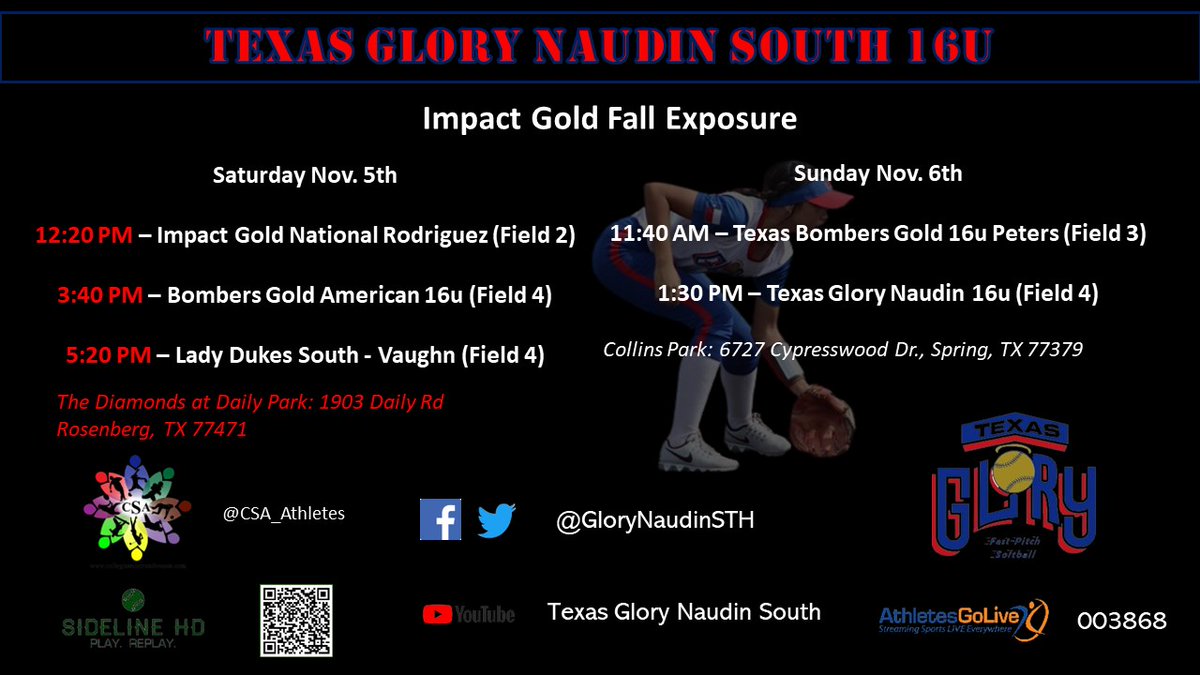 *** Schedule Update *** Tourney Machine link for any other changes tourneymachine.com/R116376 If you can't make it you can stream it on @sidelinehd @ednaudin @CSA_Athletes @CoachJonErik @Mike_P_Zimmer @barrett_brent @castillaJaime5 #TGN #TexasGlory #TeamCSA #Uncommited