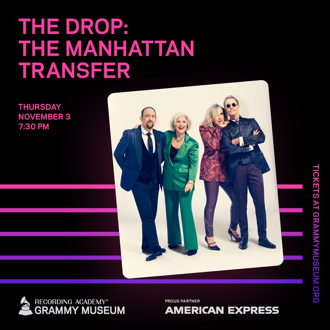 LAST CHANCE to grab tickets to The Manhattan Transfer’s one-night-only conversation and performance event at the GRAMMY Museum in Los Angeles on November 3rd — TOMORROW! ✨ We hope to see you there! Find all the info about this special evening here: universe.com/events/the-dro…