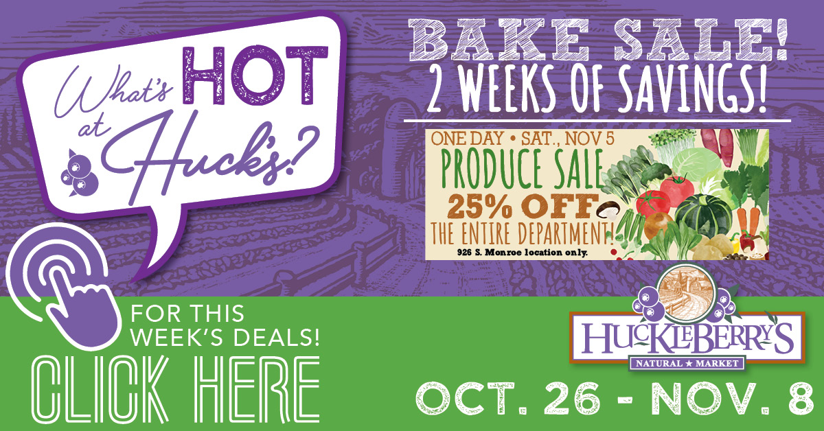 hucksmarket's tweet photo. Our ONE DAY Produce Sale is back at Huckleberry's Natural Market! Join us this SATURDAY (11/5) to save 25% off the entire Produce Department. Our famous scratch-made dips, house-made salsas and fresh pressed juices are ALL INCLUDED! 🍎🌽🍄🌿🥕🧄🍅🥬
https://t.co/rSoAEL7zOW https://t.co/wr9TJoL3lJ