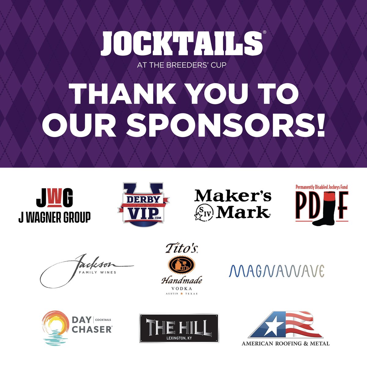JOCKTAILS ® (@jocktails) on Twitter photo Excited for TONIGHT! JOCKTAILS at the <a href="/BreedersCup/">Breeders' Cup</a> at The Grand Reserve benefiting the <a href="/PDJFund/">PDJF</a> - Thank you to all of our Sponsors who helped make tonight happen. <a href="/MakersMark/">Maker's Mark</a> <a href="/TitosVodka/">TitosVodka</a> <a href="/daychaser/">Day Chaser</a> <a href="/magnawavePEMF/">MagnaWave</a> <a href="/redbull/">Red Bull</a> <a href="/TheHILLlex/">TheHILL</a> <a href="/DerbyVIP/">DerbyVIP.com</a> <a href="/AmericanRoofing/">American Roofing</a> <a href="/JWagnerGroup/">J Wagner Group</a> Excited for TONIGHT! JOCKTAILS at the <a href="/BreedersCup/">Breeders' Cup</a> at The Grand Reserve benefiting the <a href="/PDJFund/">PDJF</a> - Thank you to all of our Sponsors who helped make tonight happen. <a href="/MakersMark/">Maker's Mark</a> <a href="/TitosVodka/">TitosVodka</a> <a href="/daychaser/">Day Chaser</a> <a href="/magnawavePEMF/">MagnaWave</a> <a href="/redbull/">Red Bull</a> <a href="/TheHILLlex/">TheHILL</a> <a href="/DerbyVIP/">DerbyVIP.com</a> <a href="/AmericanRoofing/">American Roofing</a> <a href="/JWagnerGroup/">J Wagner Group</a>