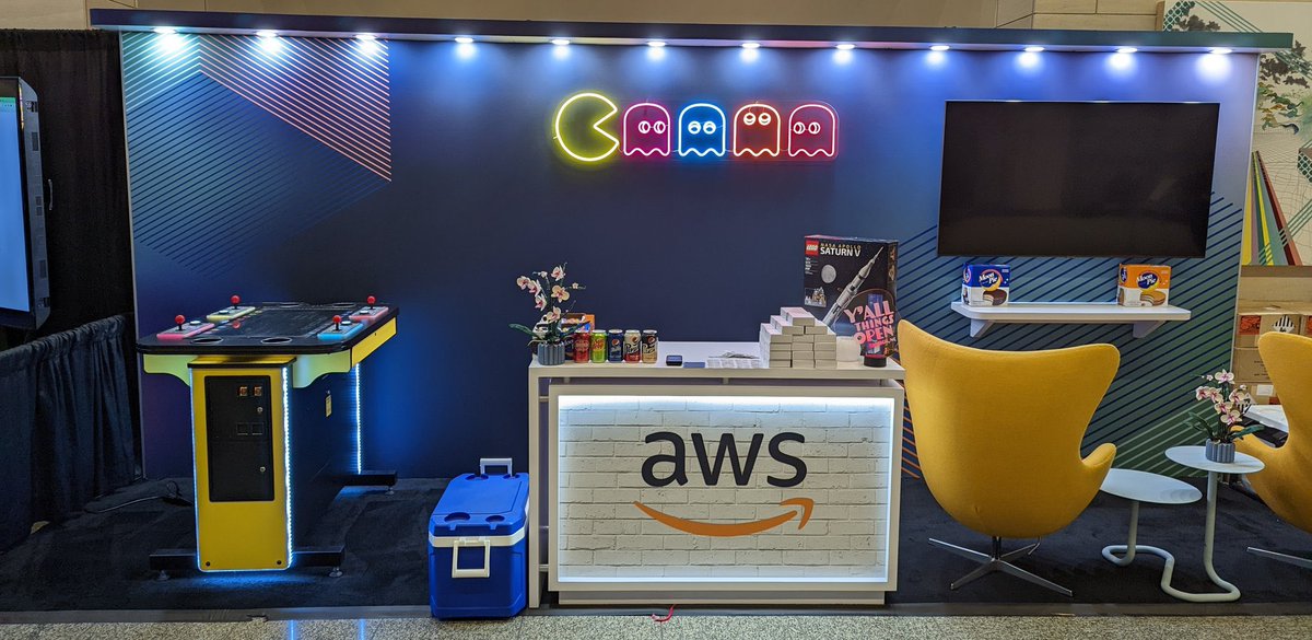 itschristinamba's tweet photo. 😍😍😍 loving the AWS booth setup at #ATO22 and the people running it! @spotfoss https://t.co/NSEbX3jTqs